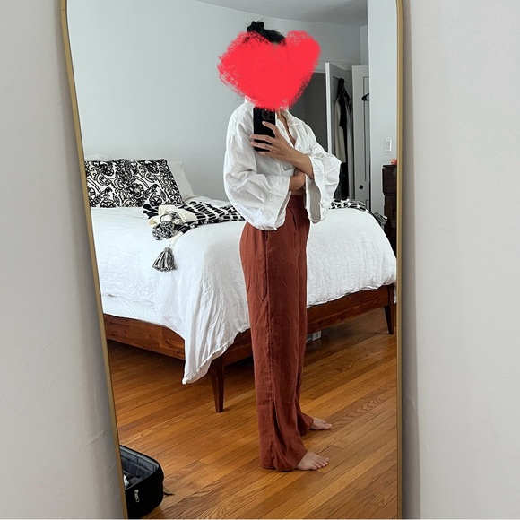 A&F Wide Leg Linen Pants in Orange Spice - Picture 4 of 5